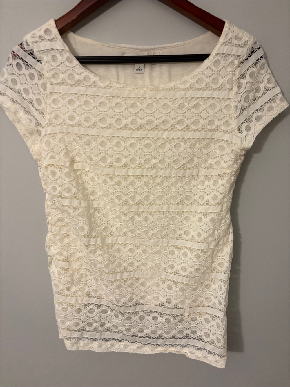 Banana Republic Ivory Lace Short Sleeve Tee